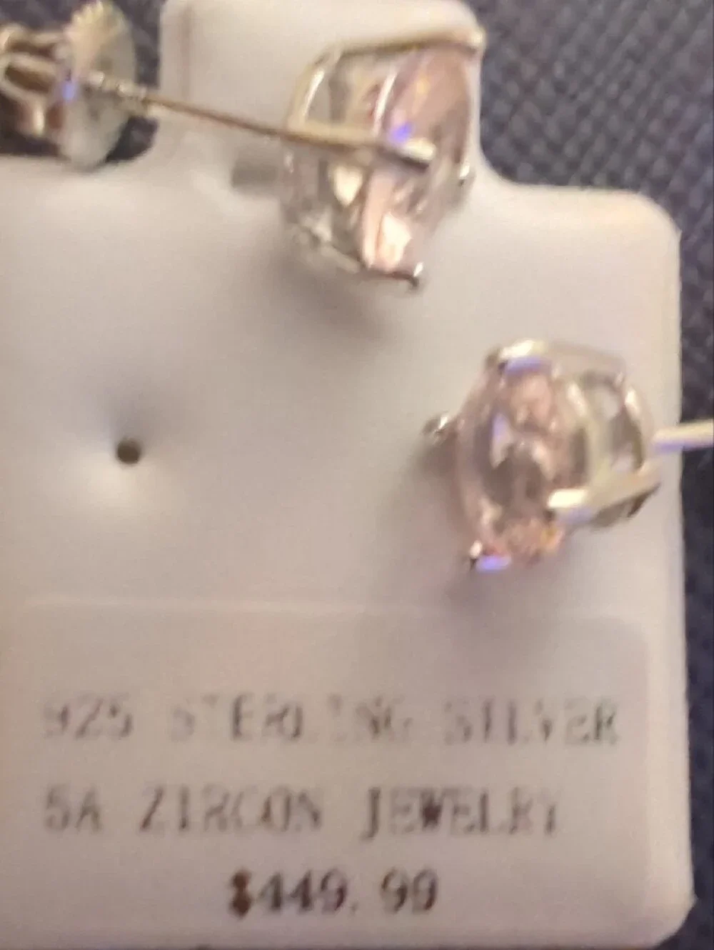 Sterling Silver Pink Zircon Stud Earrings Screw Back Moissante
